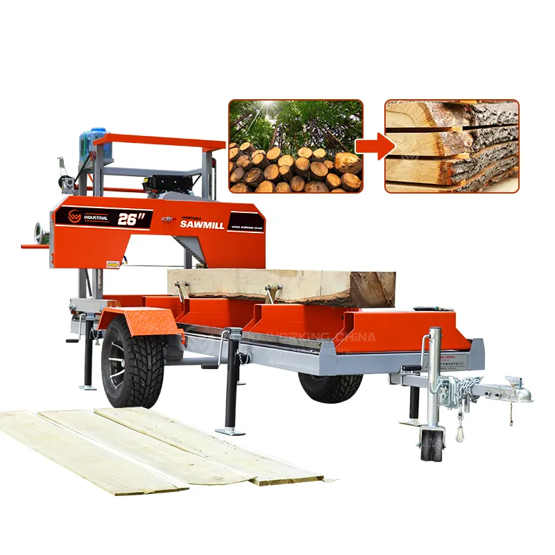 Cheap Mini HZ0424 Industrial Electric Diesel Wood Bandsaw Horizontal Band Saw Mill Mobile Portable Sawmill With Trailer