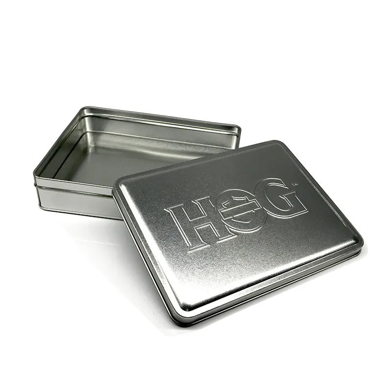 Caja de regalo de hojalata vacía de grado alimenticio personalizada, caja de lata de embalaje de metal rectangular