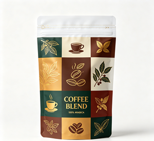Sachets personnalisables avec votre logo, en aluminium, de qualité alimentaire, à fond plat avec fermeture éclair et lignes de déchirement pour mélanges de café - Product Image 3