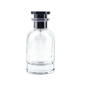 Luxury 30ml 50ml 100ml Clear Round Glass Perfume <b>Bottle</b> Thick Base <b>Empty</b> Fragrance <b>Spray</b> <b>Bottle</b> with Black Cap Wholesale - Product Image 1