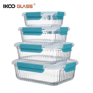 IKOO新罗纹设计膳食准备食品储存玻璃容器带盖