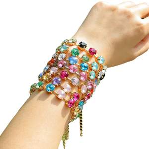 2025优雅水晶彩色手链珠光水钻饰品金色闪亮可调手链狂欢舞会女性手链 - Product Image 5