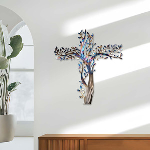 Décoration murale en fer forgé artisanale, style moderne minimaliste, croix chrétienne et <span class=keywords><strong>arbre</strong></span> <span class=keywords><strong>de</strong></span> <span class=keywords><strong>vie</strong></span>, pour dropshipping - Product Image 1