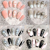 Boîte de faux ongles à presser faits main 2024, design acrylique 3D de haute qualité, vente en gros, ongles artificiels courts forme cercueil faits à la main