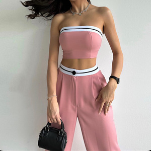 Setelan celana Crop Top Sporty wanita, baju latihan elegan Tank Top Y2k kaus celana panjang musim panas dua 2 potong - Product Image 2
