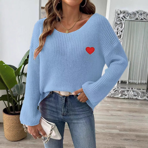 Fábrica Outono e inverno roupas de alta qualidade em torno do pescoço manga flare pulôver solto casual impresso camisola de malha das mulheres - Product Image 5