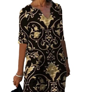 Vestido Holgado con Cuello en V y Estampado Floral, para Primavera y Otoño, Talla Grande, Estilo Profesional - Product Image 5