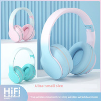 Headphone Telinga Warna Gradasi Nirkabel Berkabel Mode Ganda Dapat Dilipat Tahan Air Headset Gaming AAC Driver Dinamis Nyaman Dipakai