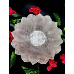 Hermosas tazas de cuarzo rosa talladas a mano con diseño de loto - 7 pulgadas de diámetro y 600 g (1.3 lb) - SOLO UNA TAZA - Product Image 1