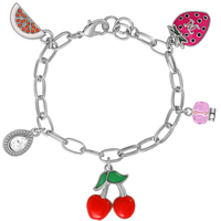 Gemnel Chunky Cute Sieraden Verguld Messing Fruit Hangertje Armband met Emaille