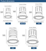 Spot LED anti-éblouissement sans cadre UGR 3 7W-25W Bridgelux COB CRI>90Ra 24/36° CE RoHS pour usine, hôtel, bureau, projet OEM