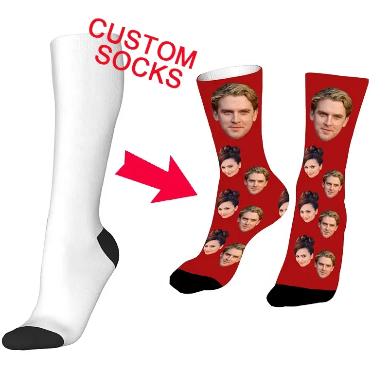 JX No Moq Custom Christmas Novelty Socks Funny Print Couples Personalized Your Face Photo On Sock Crew Unisex For Men Women