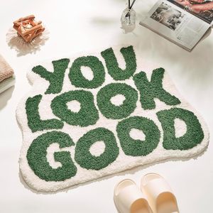 Custom Own Brand Logo Machine Made Microfiber Eco-Friendly Letter Shape Non-slip Water Absorbent Cute Tufted Shower <b>Mat</b> - Product Image 2