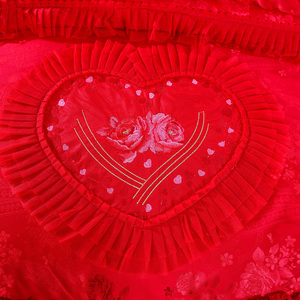 Không Thấm Nước Cotton Hữu Cơ Đa Lớp Ruffles Ren Công Chúa Dễ Thương Bộ Đồ Giường Cưới Màu Đỏ Bộ - Product Image 3