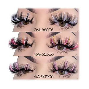 New Style Full Strip Color Volume 3D Mink Lashes Real Mink Fur Colorful Eyelashes Wholesale glitter colored lashes