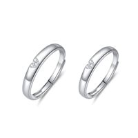 Vente en gros d'anneaux de fiançailles et de mariage minimalistes en argent sterling 925 en forme de cœur, pour femmes et hommes, bande réglable, zircon