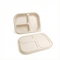 Boîte à emporter écologique biodégradable en amidon de maïs, 1000 ml, 3 compartiments, micro-ondable, résistante à la graisse, boîte bento avec couvercle