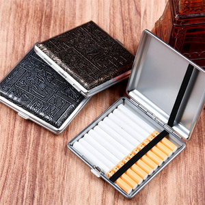 Étui de rangement en métal pour hommes, étui à sangles élastiques pour 20 pièces étui à cigarettes en <span class=keywords><strong>cuir</strong></span> Pu étui à cigarettes gravure - Product Image 2