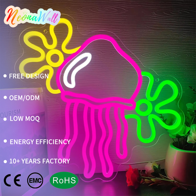 Neonawall Wholesale Custom Jellyfish Neon Sign IP65 Rated USB LED Neon Lights Ocean Theme Home Birthday Party Wall Art Decor