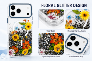 เคสโทรศัพท์ใสลายดอกไม้แม่เหล็กพร้อมดีไซน์ดอกไม้แห้งวิบวับ ป้องกันการกระแทก สำหรับ iPhone Samsung ขายส่ง - Product Image 3