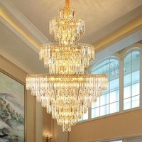 Grand lustre moderne de luxe pour escalier, lampe suspendue LED pour plafonds hauts, idéal pour salle de banquet, villa, salon