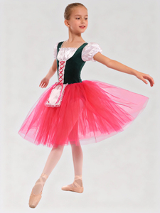 Costume de danse pour enfants Anna Shi, <span class=keywords><strong>tutu</strong></span> de ballet en velours vert foncé et tulle rose, justaucorps de danse - Product Image 3