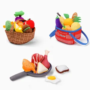 Custom soft Plant Plush cloth Kitchen Food toy Fruit Vegetables Basket Pretend Play toy set baby plush toys for hamper