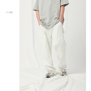 Pantalon <span class=keywords><strong>Cargo</strong></span> droit ample de <span class=keywords><strong>grande</strong></span> <span class=keywords><strong>taille</strong></span>, Style japonais et intelligent, décontracté, lavé, 2023 coton, blanc, Jeans de base pour hommes, printemps 100% - Product Image 4
