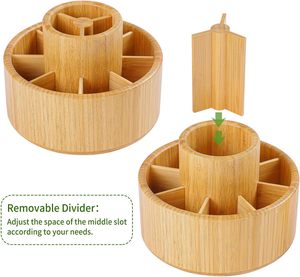 Boîte <span class=keywords><strong>de</strong></span> rangement moderne en bambou rotative à 360° - <span class=keywords><strong>Organisateur</strong></span> double couche pour fournitures artistiques avec base antidérapante - Accessoires <span class=keywords><strong>de</strong></span> maquillage/<span class=keywords><strong>bureau</strong></span> - Product Image 5