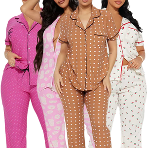 Pigiama Estivo <span class=keywords><strong>da</strong></span> <span class=keywords><strong>Donna</strong></span> 2026 Stampato Comodo Stile Europeo Casual con Apertura Frontale e Vita Elastica - Product Image 1