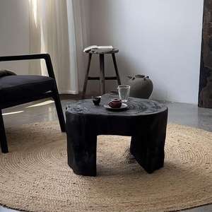 Wabi-sabi tarzı kömürleşmiş siyah Tatami tasarımcı dışkı Bay pencere ev mobilya için sehpa seti yaratıcı küçük çay masası - Product Image 5