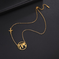 Collier pendentif carte du monde | Acier inoxydable plaqué or PVD 18 carats | Bijoux de carte de pays personnalisés | Imperméable, hypoallergénique