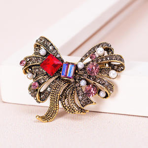 女性用金メッキ亜鉛合金高級パールボウノットブローチ結婚式婚約ギフト - Product Image 4