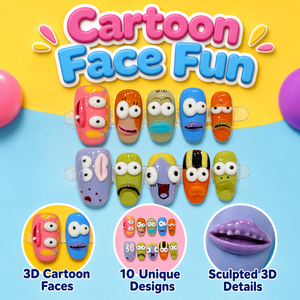 Faux ongles à presser avec motifs de personnages de dessins animés, ensemble de faux ongles 3D en relief aux couleurs vives, nouveauté pour femmes - Product Image 2
