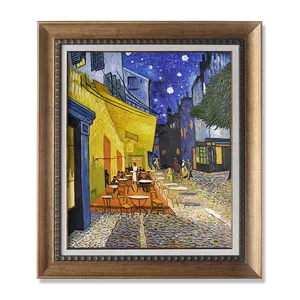 Toile de décoration de haute qualité faite à la main, Art de café terrasse Van Gogh, copie de peinture d'artiste célèbre