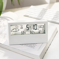 Réveil de bureau électrique LCD blanc avec calendrier et affichage numérique de la température et de l'humidité, montre moderne pour la maison et le bureau, fonctionne sur piles
