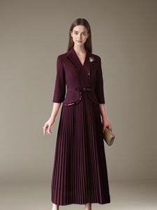 Maxi abito da sera plissettato <span class=keywords><strong>bordeaux</strong></span> con manica 3/4 e scollo a V per feste serali banchetti formali per la madre della sposa - Product Image 3