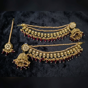 Pendientes Colgantes Étnicos Vintage para Novia, Chapados en Oro de Aleación, Certificados por Terceros, con Maang Tikka a Juego, Tradicionales para Aniversario - Product Image 3