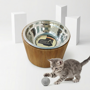 Bol pour chien en bois et métal, style classique moderne, impression de logo <span class=keywords><strong>personnalisée</strong></span>, écologique, bol d'alimentation durable pour animaux de compagnie - Product Image 6