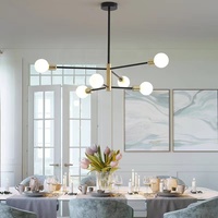 Lustre Sputnik Moderne Noir et Or 4 6 8 10 Lumières E27/E26 avec Globes Opale pour Salle à Manger, Îlot de Cuisine, Hôtel