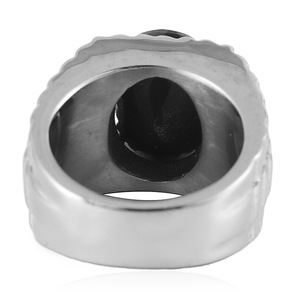yunnique Men's <b>Titanium</b> Steel <b>Ring</b> With Oval Crystal Prong Setting Geometric Design Wedding Band Fashion Jewelry Gift - Product Image 3