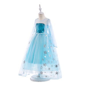 Enfants Costume Petite Fille Robe Bleue <span class=keywords><strong>Reine</strong></span> <span class=keywords><strong>Des</strong></span> <span class=keywords><strong>Neiges</strong></span> Cape Princesse <span class=keywords><strong>Elsa</strong></span> Robe DISP-013 - Product Image 3