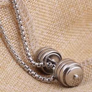 Collar con colgante de mancuerna de acero inoxidable de 45 mm, amuleto de barra de pesas para hombre, regalo, uso diario, diseño geométrico - Product Image 3