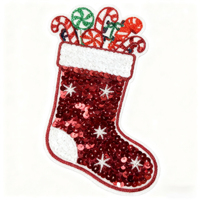 Patchs brodés appliques d'arbre de Noël personnalisées presse à chaud paillettes personnalisées sur patch thermocollant pour femme homme
