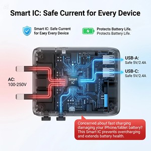 Adaptateur de voyage universel tout-en-un 12W PD avec <span class=keywords><strong>chargeur</strong></span> <span class=keywords><strong>iPhone</strong></span> et ports USB-A et Type-C, charge rapide pour les voyages internationaux et les téléphones - Product Image 2