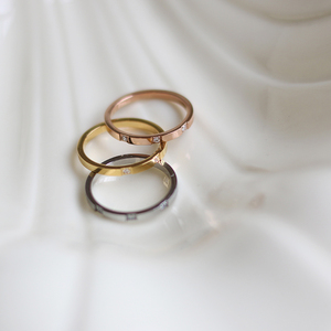 Glossy Simple Design Narrow Stainless Steel <b>Thin</b> Finger <b>Ring</b> Zircon Gemstone 18K Gold Plated Geometric Office/Career for Women - Product Image 2