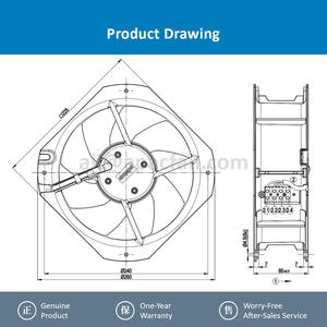 For W2D200-HH04-07 400VAC 2500/2650RPM 52/62W 0.11A 900m3/h Ball Bearing AC Axial <b>Fan</b> 200mm - Product Image 4