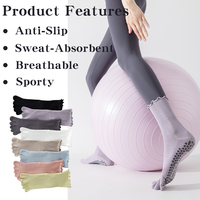 Chaussettes de yoga et de pilates pour femmes à 5 doigts, bord roulé, antidérapantes, respirantes, mi-mollet, pour le sport et le fitness