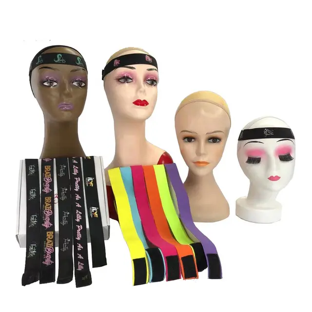 Sıcak satış özel Logo dantel peruk elastik Band moda ayarlanabilir örgülü saç bantları kenar Slayer bantları peruk