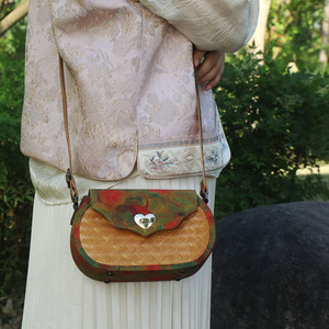 Chinese Style Bamboo Woven Crossbody Bag Single Shoulder Strap <b>Portable</b> With <b>Lock</b> Decoration Women's Chest Bag - Product Image 1